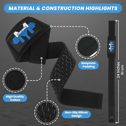 Musa Trader 2-in-1 Weightlifting Hooks & Wrist Straps for Men Women | Heavy Duty Lifting Hooks with Wrist Support | Deadlift Straps Gym Grip | Neoprene Padded | Supports 250 lbs