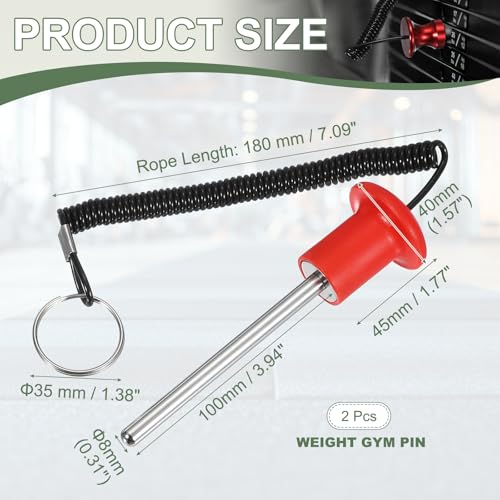 Gym Pin Weight Stack Pin Strength Training Lifting Equipment Replacement with Pull Rope Fitting for Home Gym - color: Red, size: 0.3 x 3.9 Inch