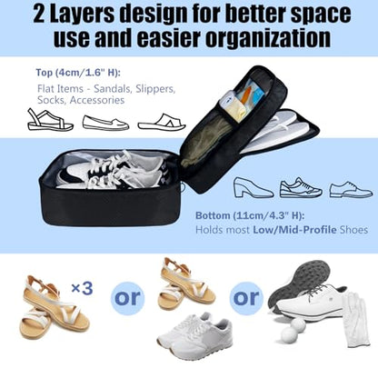 Shoe Bag for Travel,2 Layers Shoes Organizer,Honeycomb Grey | Holds 3 Pairs,Trolley Strap,Easy Clean Lining,Leak Proof,Dual Zippers - color: HoneycombBlack