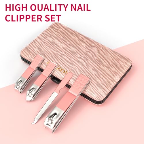 ZIZZON Travel Mini Manicure Set Nail Clipper Set 10 in 1 Stainless Steel Pedicure Care Grooming kit with Case Pink - color: Pink