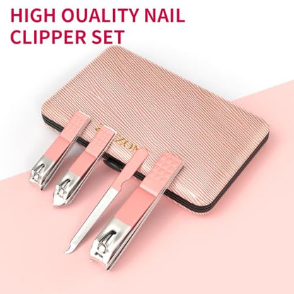 ZIZZON Travel Mini Manicure Set Nail Clipper Set 10 in 1 Stainless Steel Pedicure Care Grooming kit with Case Pink - color: Pink