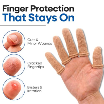 75 Pack Cotton Finger Cots, Finger Protectors Sleeves for Cuts, One Size | Breathable (no sweating), Double sided protection, Closed fingertip cover, Cotton Spandex, Great for Gardening, Work, Fitness