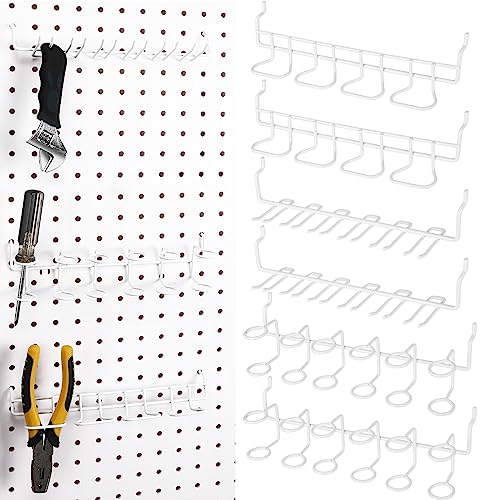 Coume 6 Pcs Pegboard Screwdriver Holders Organizer Pegboard Plier Holders Stainless Steel Peg Board Tool Utility Hooks Accessories Shelving Display Multi-Ring Tool Racks for Shop Store(White) - color: White