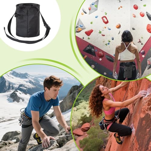 Climbing Chalk Bag Rock Climbing Gear | Gym Chalk Bag With Adjustable Waist Belt and Zippered Storage Pocket for Rock Bouldering Gymnastics Weightlifting Sports - color: Black