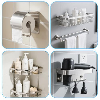 15pcs Towel Bar Replacement Parts Set kit, Stainless Steel Shower Bathroom Towel Bar Mounting Hardware with Round and Square Base Screws Wrench for Bathroom