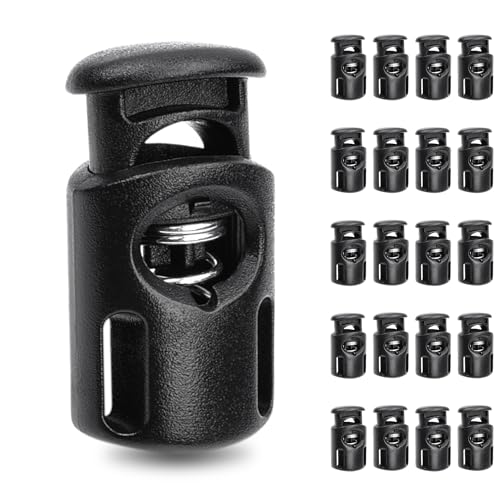 20pcs Plastic Spring Cord Locks for Drawstrings, Shoe Lace Tie Locks, Black | Bungee Cord Stopper Toggles for Drawstring Paracord Sweatpant Hat Hoodie String Clips Goggles Gloves String Lock Replacement - color: 01-Black 20pcs
