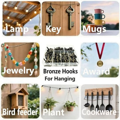 150 PCS 7 Shaped Right Angle Screw Hooks Sets,Bronze 6 Sizes Screw in L Shaped Hooks for Hanging Lamp,Plants,Decorations,kitchenware and DIY Crafts,(1/2",5/8",3/4",7/8",1",1-1/4") - size: Bronze 6sizes 150pcs