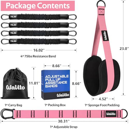 Pull Up Assistance Bands Set, Heavy Duty Adjustable Pull Up Assist Band with Feet Rest, Strength Training Bands for Home Gym Fitness, Pull-Up Bar, Calisthenics and Body Stretching - color: Pink