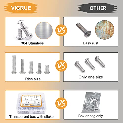 M8-1.25 x 16/20/25/30/40mm Button Head Socket Cap Screws VIGRUE 135PCS M8 Allen Hex Drive Screws Nuts Washers Assortment Kit 18-8 Stainless Steel 304, Bright Finish, Fully Threaded - size: m8 button stainless 16-40mm