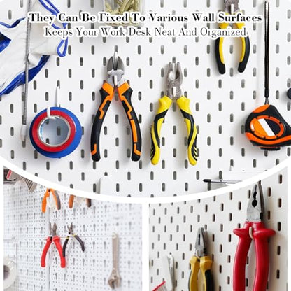 24 Pcs White L-Shaped Pegboard Hooks, 3.74 x 2.36 Inches, Compatible with IKEA Skadis Long Metal Storage Hooks for Home Office, Garage, Kitchen Tool Organization