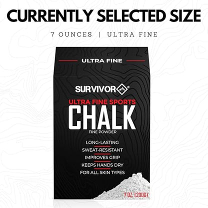 SURVIVOR Gym Chalk - Climbing Chalk, Lifting Chalk, Gymnastics Chalk - Pure Magnesium Carbonate Hand Chalk Powder, Weightlifting Chalk Gym - Rock Climbing Chalk for Weights - color: Ultra Fine, 7 OZ