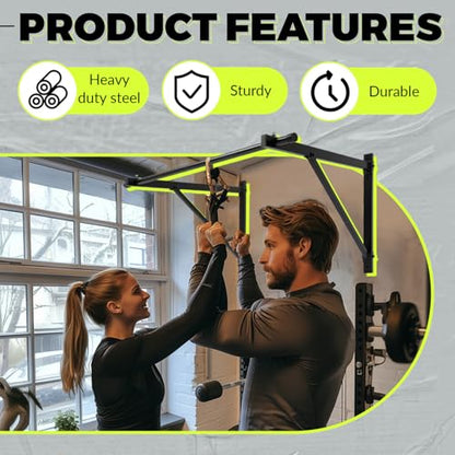 ECOTRIC 46'' Wall Mounted Pull Up Bar Chin up Bar Doorway Exercise Bar | Upper Body Gym Workout Bar Heavy Duty Training Fitness Home Heavy Duty 500lbs