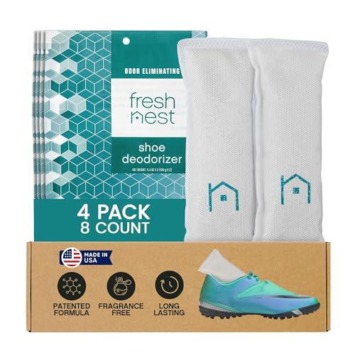 Shoe Deodorizer 4-Pack (8 Count) - Odor Eliminator, Air Freshener, Smell Absorber, Scent Remover for Shoes, Gym Bags, Soccer Cleats, Closets, Pet Area, Reusable - Shoe Deodorant - size: 2.65 Ounce (Pack of 4)