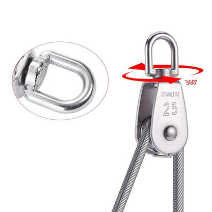 2Pcs M25 Single Pulley Block 304 Stainless Steel Swivel Cable Pulleys Wheel for Lifting/Hanging Pulley System, Heavy Duty Rope Single Wheel Kit, Max-Load 150kg/330lbs