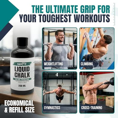 Liquid Chalk for Gym – Gym Chalk Liquid with Stronger Grip, Zero Slip, Dries in Seconds – Mess-Free Weightlifting Chalk for Crossfit, Rock Climbing & Gymnastics – Multiple - size: 250 ml (1 Pack)