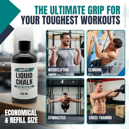 Liquid Chalk for Gym – Gym Chalk Liquid with Stronger Grip, Zero Slip, Dries in Seconds – Mess-Free Weightlifting Chalk for Crossfit, Rock Climbing & Gymnastics – Multiple - size: 250 ml (2 Pack)