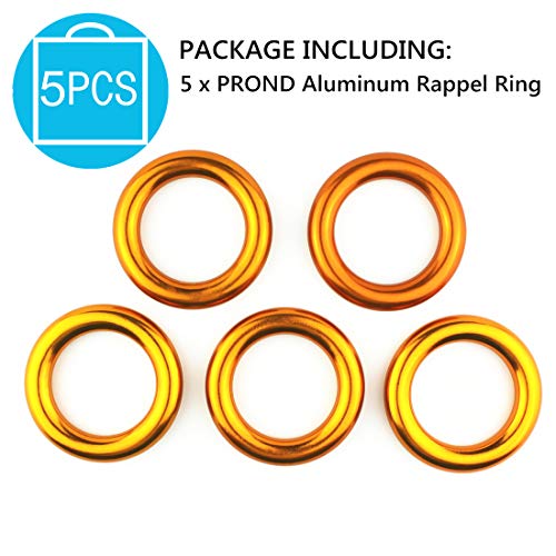 PROND Aluminum Rappel Ring, Climb Perfect Tension Aluminum Alloy O-Ring, 23KN Rappel Rings for Rock Climbing Arborist and Hammock - color: Gold - 5 Pcs/Pack
