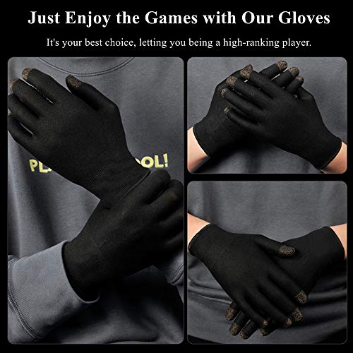 Gaming Gloves for Sweaty Hands - Rakizbe High-Sensitive Anti-Sweat Breathable Seamless Touch Screen Gloves with Thumb Finger Sleeves for iPad/Mobile Game Controller - size: Large