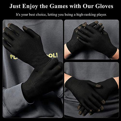 Gaming Gloves for Sweaty Hands - Rakizbe High-Sensitive Anti-Sweat Breathable Seamless Touch Screen Gloves with Thumb Finger Sleeves for iPad/Mobile Game Controller - size: Large