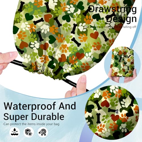 Grip Bags for Gymnasts Camo Paw Portable Small Storage Pouch Bag with Drawstring - color: Dog Paws Green