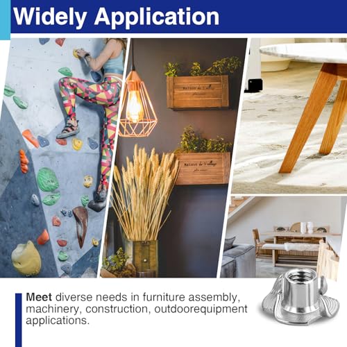 100PCS 1/4"-20 T Nuts for Wood, Zinc-Plated 4-Prong Tee Nuts | Carbon steel construction, Hammer-in installation design - style: 100 PCS 1/4"-20 Size
