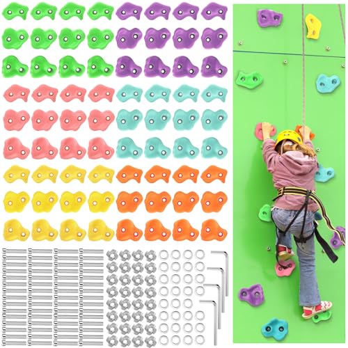 Meooeck 72 Pcs Kids Rock Wall Climbing Holds Set Colorful Grips with Mounting Screws and Hardware for DIY Indoor Outdoor Backyard Playground Back to School Birthday Gift(Pastel Color) - color: Pastel Color