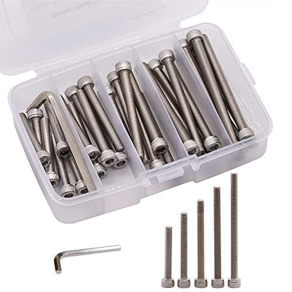 30 PCS M6 x 40mm, 45mm, 50mm, 55mm, 60mm Stainless Steel Socket Head Cap Screws with Free Hex Wrench, Hex Drive Metric Threaded Socket Screws Assortment, 304 Stainless Steel 18-8, Full Thread - size: M6 x 40, 45, 50, 55, 60mm