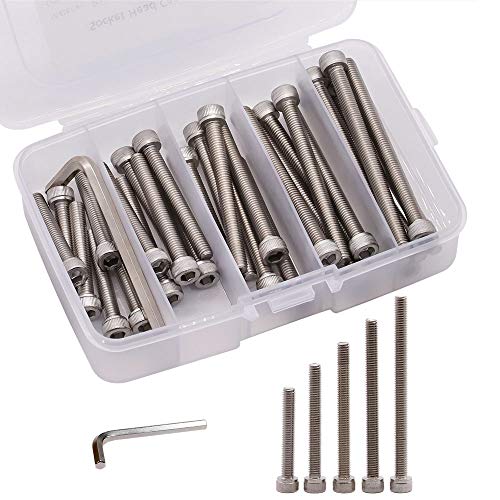 30 PCS M6 x 40mm, 45mm, 50mm, 55mm, 60mm Stainless Steel Socket Head Cap Screws with Free Hex Wrench, Hex Drive Metric Threaded Socket Screws Assortment, 304 Stainless Steel 18-8, Full Thread - size: M6 x 40, 45, 50, 55, 60mm