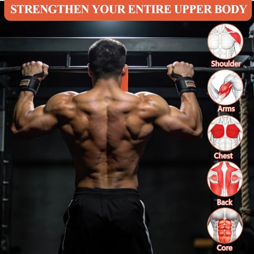 CHERAINTI Pull Up Assistance Bands, 375lbs Heavy Duty Pullup Assist Band Set with 5 Resistance Bands, Adjustable Strap, Comfortable Foot/Knee Rest, Handles & Door Anchor for Home Gym Strength Training