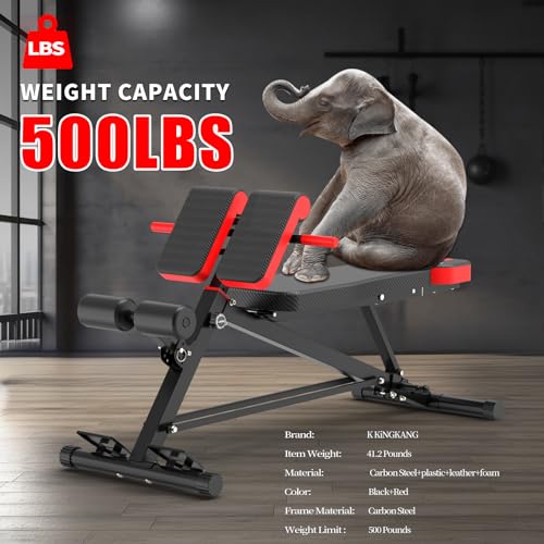 K KINGKANG Weight Bench,Load 500LBS Roman Chair Adjustable Decline/Flat | 5x5cm Commercial-Grade Carbon Steel Frame, 5cm Thick Cushion Relieves Fatigue, Breathable Easy-Clean Leather - color: Black