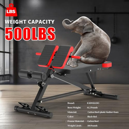 K KINGKANG Weight Bench,Load 500LBS Roman Chair Adjustable Decline/Flat | 5x5cm Commercial-Grade Carbon Steel Frame, 5cm Thick Cushion Relieves Fatigue, Breathable Easy-Clean Leather - color: Black