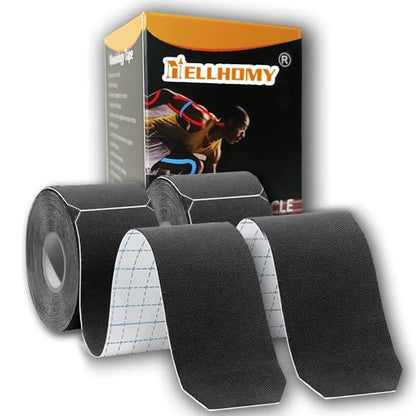 Kinesiology Tape Precut Strips<2Roll>Athletic Tape Waterproof Elastic Sports Tape for Joints Support & Muscle Pain Relief <16.4ft*2 >Cotton K Tape(Black) - color: 2-rolls(precut-black)