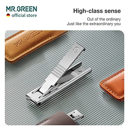MR.GREEN Ultra Thin Nail Clippers German Precision Manufacturing Technology Nail Cutters with Cow Leather Cover Superior Texture (Dark Brown) - color: Dark Brown