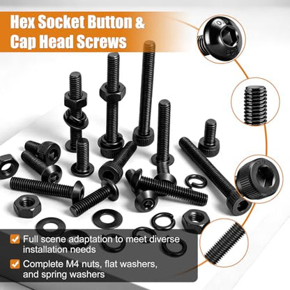 mankk 2362PCS M3 Metric Screws Assortment Kit 18 Size (4 6 8 10 12 16 20 25 30 35mm) Hex Socket Head & Button Head Bolts Kit 12.9 & 10.9 Grade Black Alloy Steel M3 Machine Screw - size: M3 -2362PCS, style: Hex Socket Cap