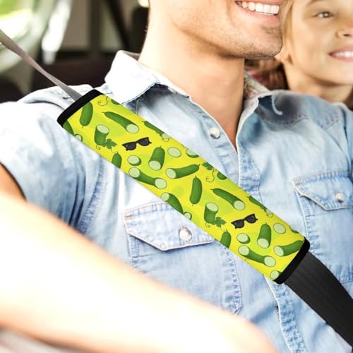 2PCS Breathable Seat Belt Cover for Adults and Children, Most Cars, Novelty Funny Green Pickle Shoulder Harness Cover, Shock Absorption - color: Pattern 1132