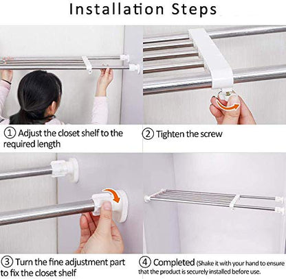 BAOYOUNI Tension Closet Shelf Heavy Duty Organizer Rack Stainless Steel Expandable Storage Shelves Rod Ivory, 39.76-60.04 Inch - size: (38.98-60.24) IN
