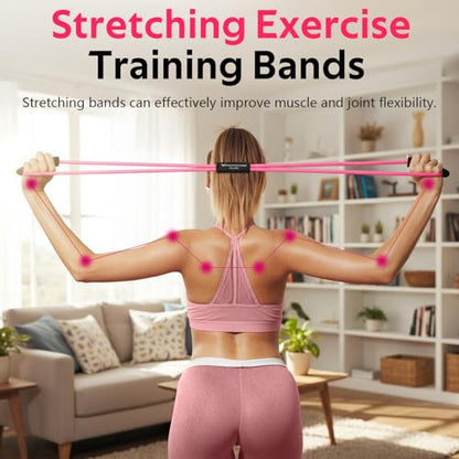 RENRANRING Figure 8 Fitness Resistance Bands with Handles - Exercise Tube Band Set of 3 for Arm and Shoulder Stretch, Rope 8 Word Elastic for Women and Men - color: Pink series
