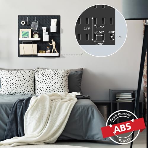 VUSIGN Pegboard Combination Wall Organizer Kit 22" x 22", Black | 4 Pieces Pegboards and 17 Accessories, Wall Mount Display Peg board Panel Kits for Bedroom, Home, Office, Bathroom - color: Black - 4 Pieces