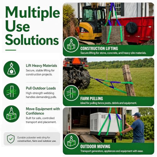 2" x 8' Lifting Sling Straps Polyester Web Slings 4400 Lbs Vertical, 3520 Lbs Choker, 8800 Lbs Basket 2-Pack (Green/Purple) - size: 2 Inch x 8 Feet(2-Pack)
