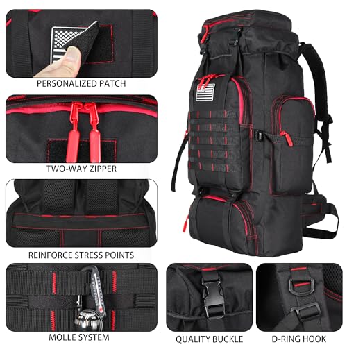 Hiking Backpack for Men 70L/100L Camping Backpack Military Rucksack Molle 3 Days Assault Pack for Climbing | Camping Backpack - color: 70l-blackred