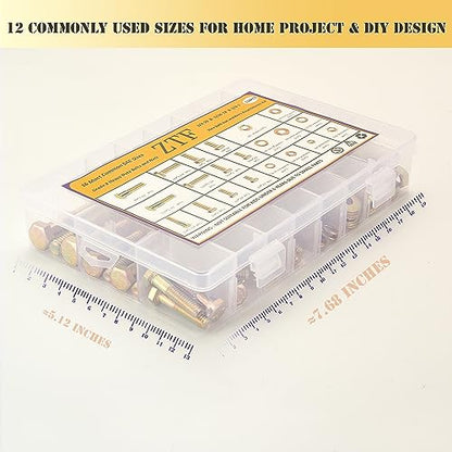 ZTF SAE Grade 8 Bolts and Nuts Assortment Kit, Heavy Duty Hex Cap Screw & Bolt Assortment Sets 12 Common Sizes, 1/4-20 5/16-18 3/8-16 Assorted Nuts Bolts Washers, 42 Sets, 3/4" to 1-1/2" Length - style: gold-1/4-20 5/16-18 3/8-16 Sae bolts