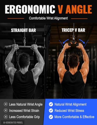 Fitarc Tricep V Bar Cable Attachment for Gym & Home Workouts, Tricep Pull Down Attachment with Non-Slip Grips, Orange