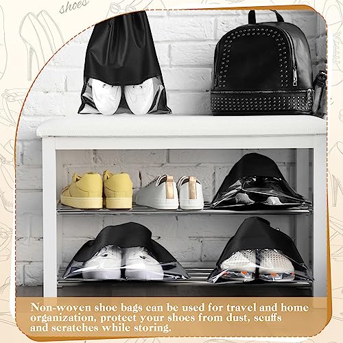 Sadnyy 50 Pcs Black Shoe Bags for Travel Large Non Woven Drawstring Shoes Organizers Pouch for Packing Portable Storage Bags Carrier for Women Men Travel Storage, 12.6x17.3 Inches