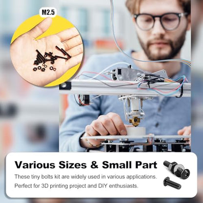 Kadrick Metric Screw Assortment, 1000PCS Metric Bolt Assortment Kit M2.5 Machine Screws with Lock & Flat Washers, Grade 10.9 Alloy Steel Hex Socket Button Head Black Screws Nuts and Bolts Kit - size: M2.5 1000Pcs 4-20mm