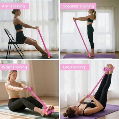 Resistance Bands with Handles, 6-Tube Elastic Pedal Resistance Band for Working Out, Durable Natural Rubber Exercise Bands, Multifunction Exercise Equipment for Abdomen, Waist, Arm, Leg Stretching - color: Full Pink