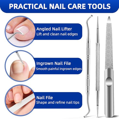 6PCS Toenail Clippers for Seniors Thick Toenails, Heavy Duty Nail Clippers for Men, Ultra Sharp Slanted Ingrown Toenail Clippers with Catcher, Wide Jaw Large Nail Cutters with Leather Case