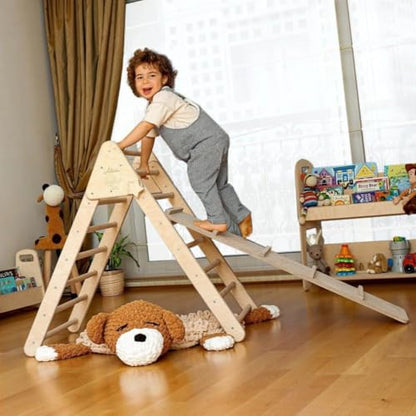 Montessori Climbing Triangle | Wooden Indoor Climbing Frame for Kids & Toddlers | Montessori Climbing Structure | Montessori Play Structure Wooden Activity Triangle (Triangle + Ladder Ramp) - style: Triangle + Ladder Ramp