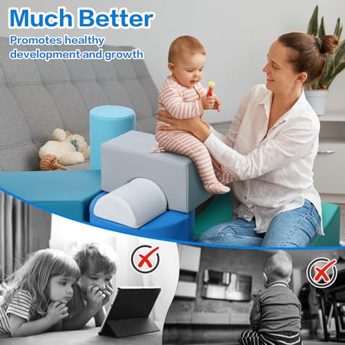 Kids Climbing Toys Foam Blocks: 6PCS PU Leather Foam Climbing Blocks for Toddlers - Soft Play Set Indoor Play Gym - Crawling Activity Play Structure for Preschoolers Playtime Corner Climber (Modern)