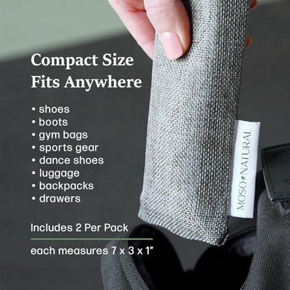 Moso Natural Shoe Deodorizer Inserts, Charcoal Odor Absorber for Shoes, Gym Bag & Boot Deodorizer, Unscented Shoe Odor Elimination, Air Purifying Bags, Lasts 2 Years (2 Bags) - style: 1 Pack (2 Total)