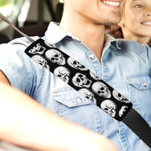 Soft Padded Car Seat Straps Shoulder Pads for Elderly Support, All Vehicles, 1 Pair Skull Gothic Halloween Black Shoulder Protector Anti-Slip Pad - color: Pattern 1095